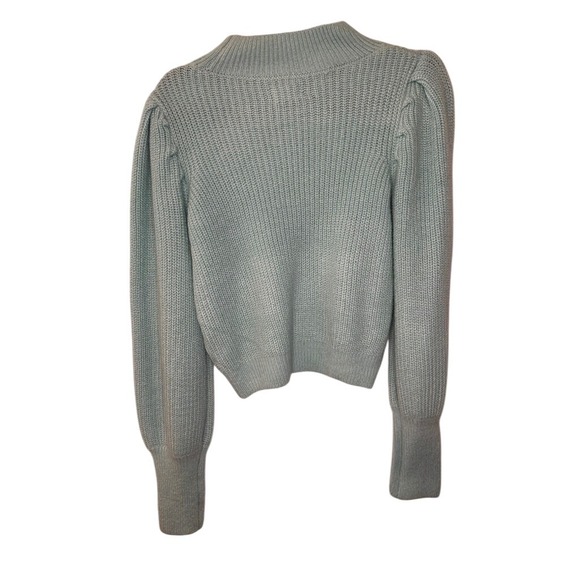 So Puff Sleeve Mock Neck‎ Sweater Light Blue Ribbed Knit Pullover M NWT - Picture 2 of 5